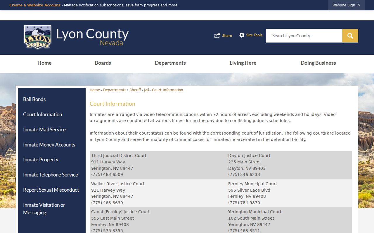 Lyon County court information and detention facility page