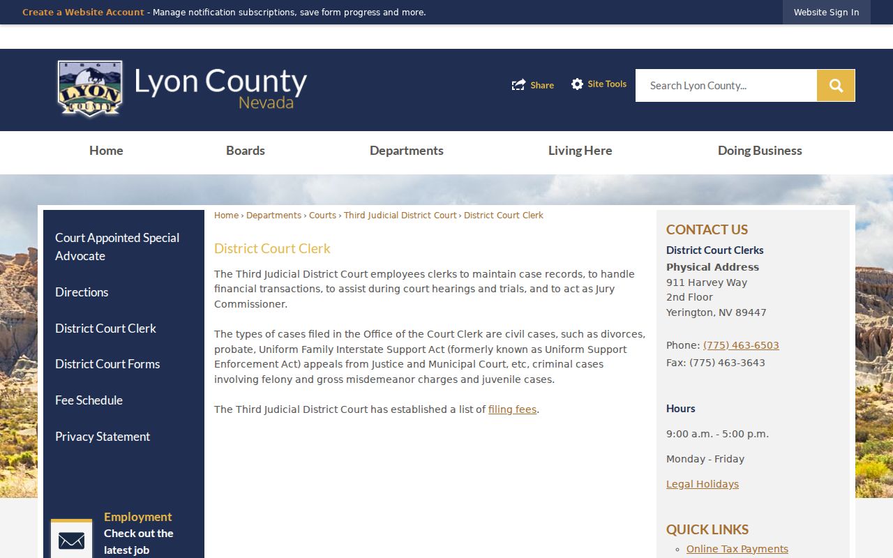 Lyon County District Court Clerk records page