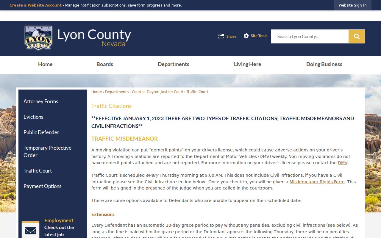 Lyon County Traffic Court instructions